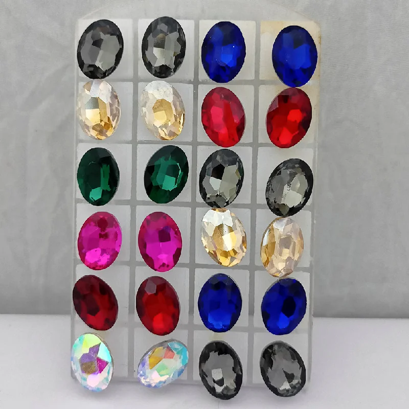 women’s dangling earrings-Kriaa Set of 12 Pairs Crystal Stone Stud Earrings Combo