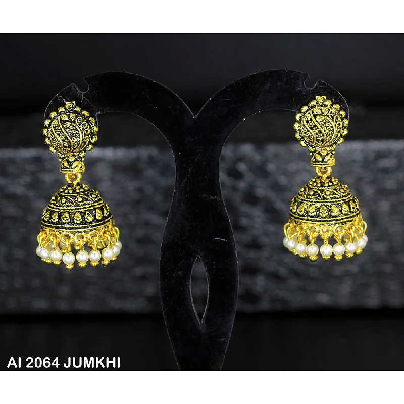 women’s adjustable hoop earrings-Mahavir Gold Plated White Pearl Jhumki Earrings -AI Jumkhi 2064