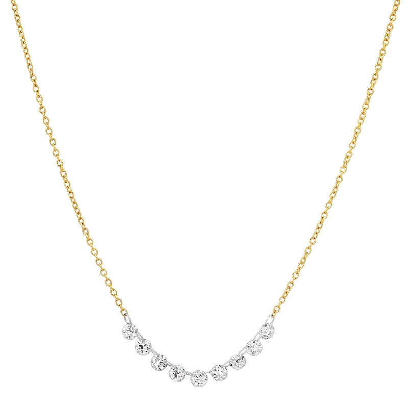 women’s gemstone pendant necklaces-NINE DIAMOND FLOATING NECKLACE, 14kt GOLD