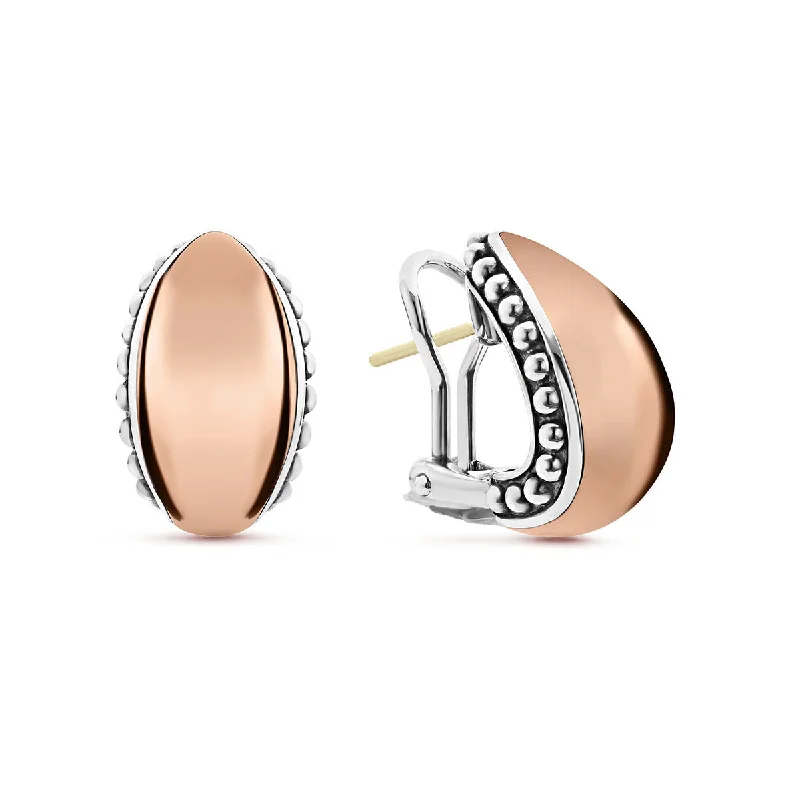 women’s boho earrings-Rose Gold Station Caviar Huggie Earrings