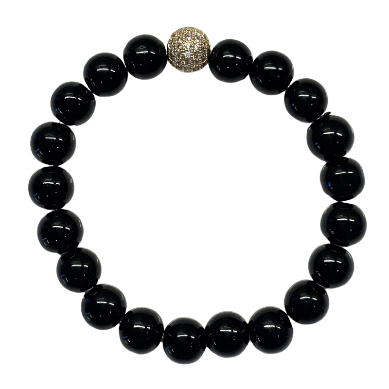 women’s thin bracelets-Black 10mm Pave Jet Gold