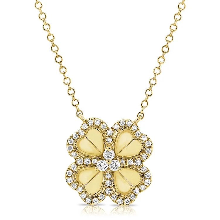 women’s initial necklaces-14K Yellow Gold Diamond Clover Necklace