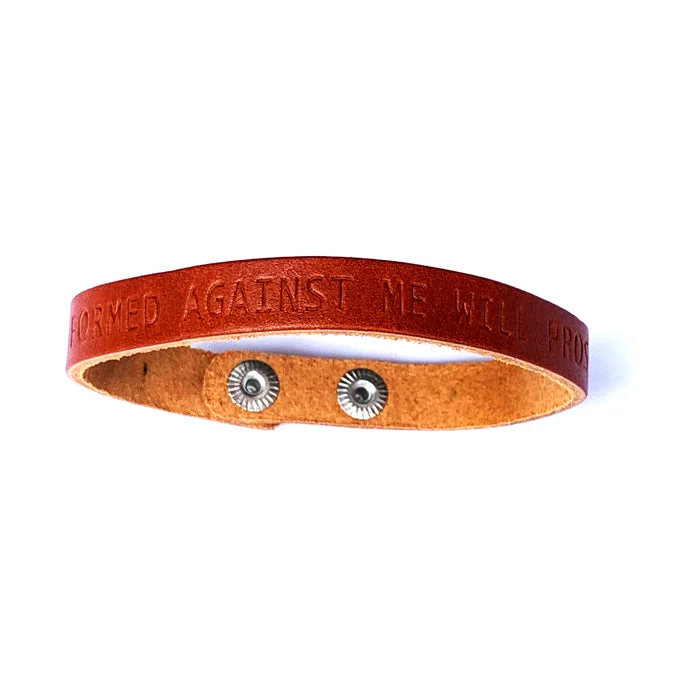 women’s chain bangles-Isaiah 54:17 No Weapon Formed Against Me Small Leather Bracelet