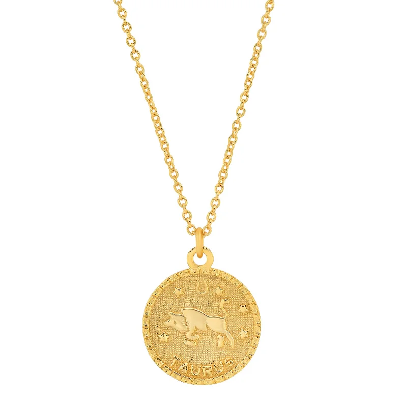 women’s initial pendant necklaces-TAURUS ZODIAC MEDALLION NECKLACE, GOLD