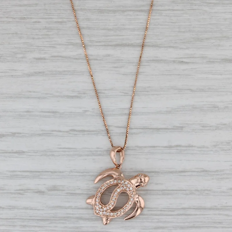 women’s custom name necklaces-Diamond Sea Turtle Pendant Necklace 14k Rose Gold 18.75" Box Chain