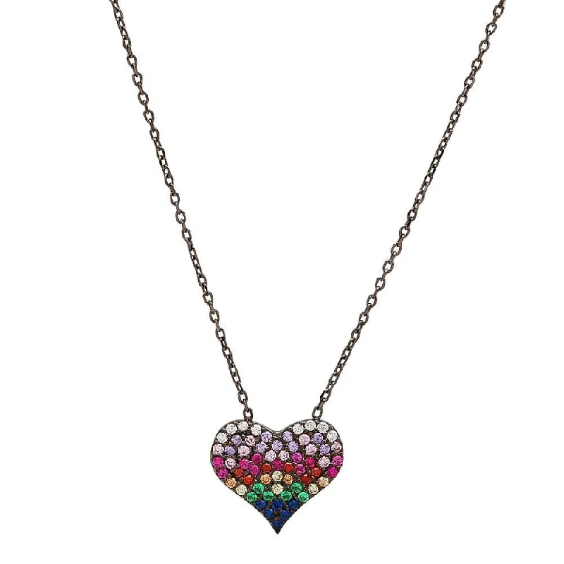 women’s personalized necklaces-RAINBOW HEART NECKLACE, BR STERLING SILVER