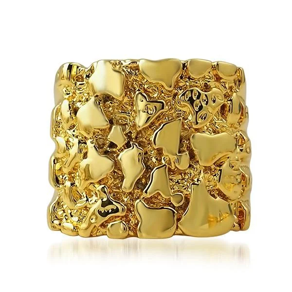 women’s double band rings-Gold Nugget Detailed Ring