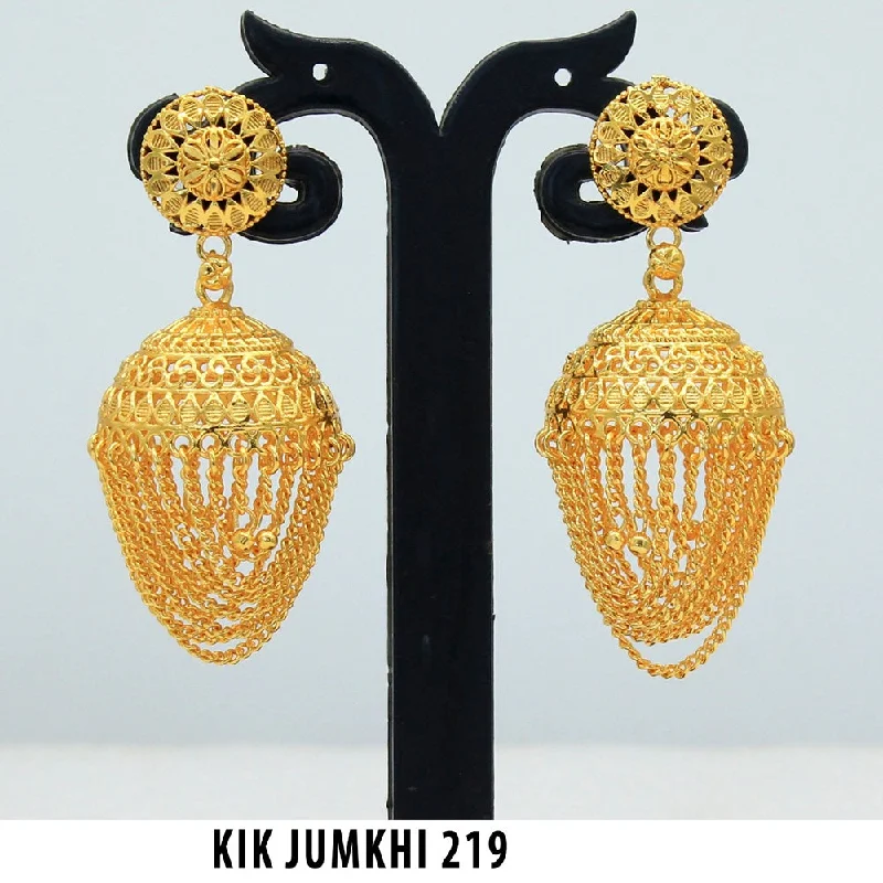 women’s clip-on diamond earrings-Mahavir Forming Gold Plated Jhumki Earrings  - KIK Jumkhi 219