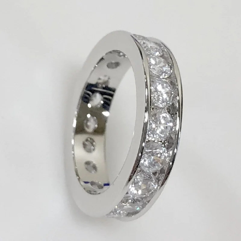 women’s stackable rings-Channel Eternity Band CZ Bling Bling Ring in Rhodium