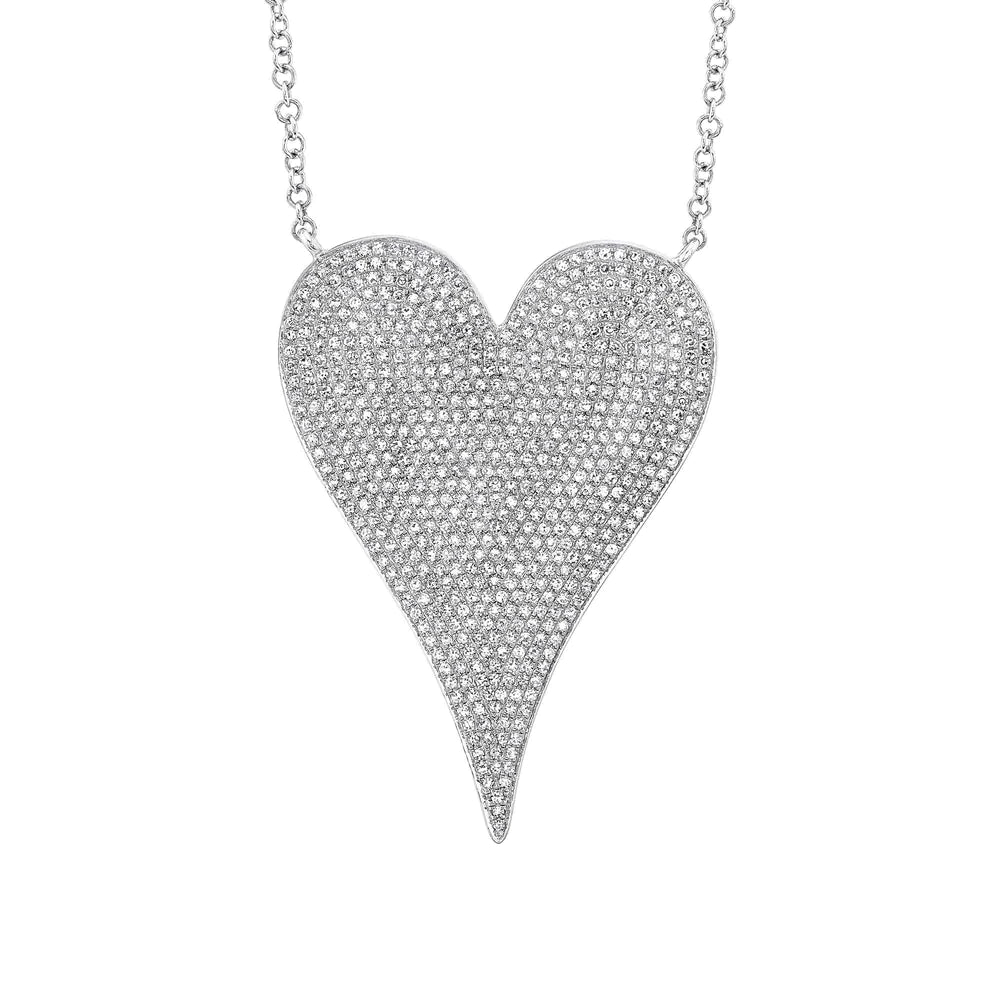 women’s chic necklaces-14K White Gold Diamond Pave Heart Necklace