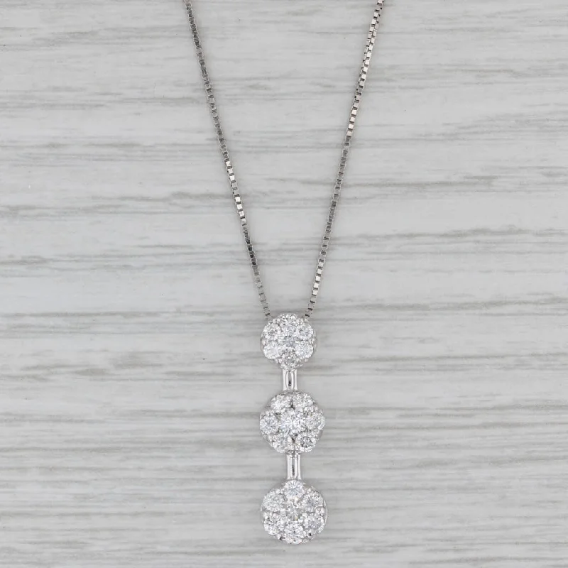 women’s designer necklaces-0.90ctw Diamond Clusters Pendant Necklace 14k White Gold Box Chain Necklace 18"