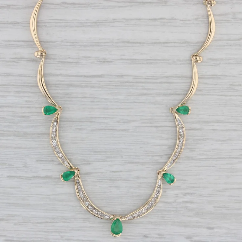 women’s necklaces-1.46ctw Emerald Diamond Collar Necklace 14k Yellow Gold 16.5"