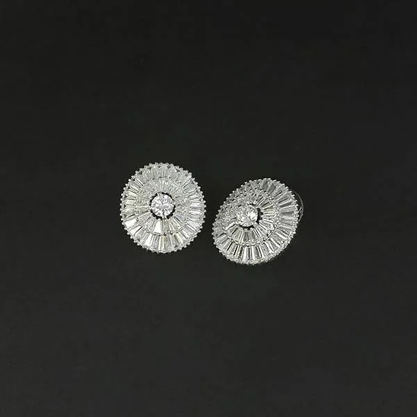 women’s large earrings-Urthn AD Stone Rhodium Plated Stud Earrings - 1308054