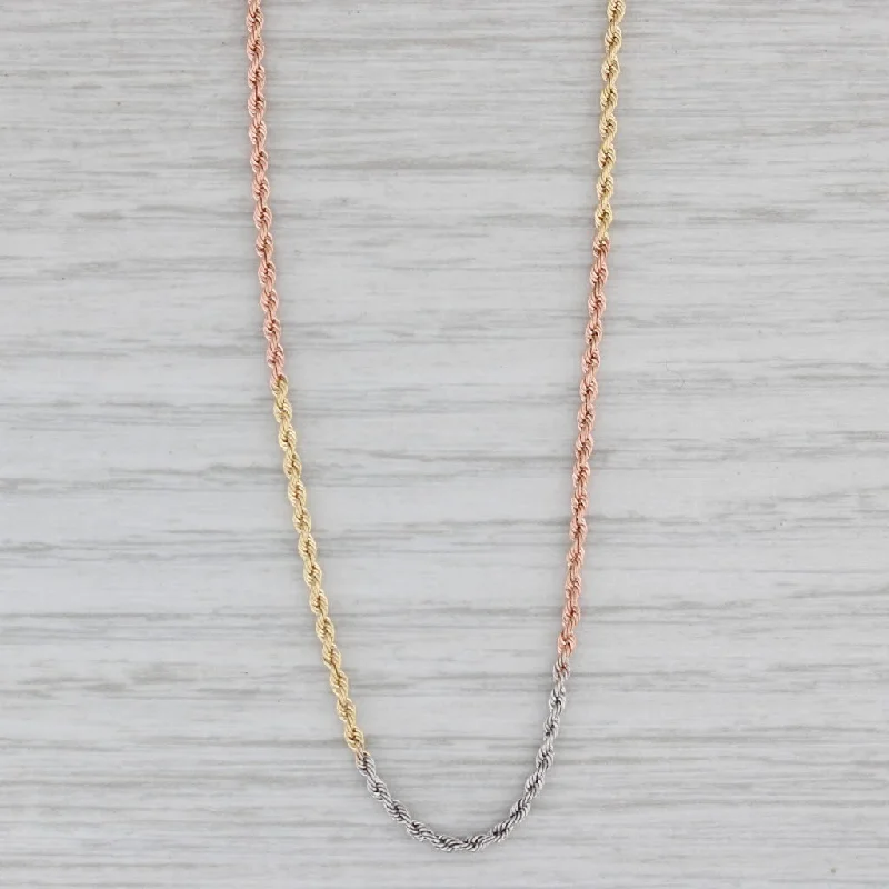 women’s statement gold necklaces-18.25" Tri-Toned Rope Chain Necklace 14k Yellow White Rose Gold Italy