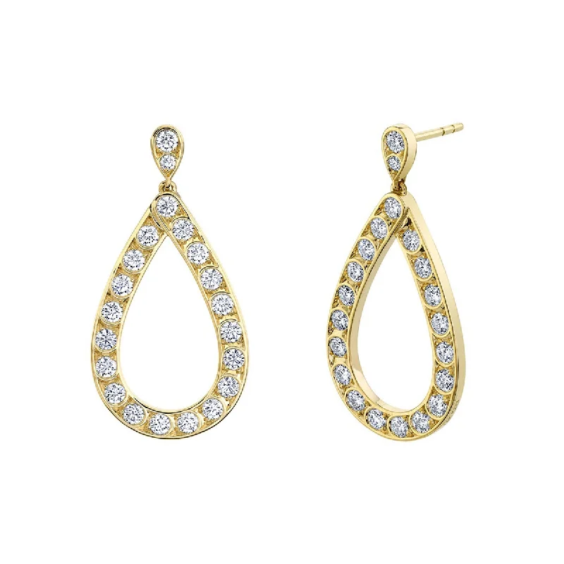 women’s diamond earrings-Scallop Artisan Pave Diamond Tear Drop Earrings