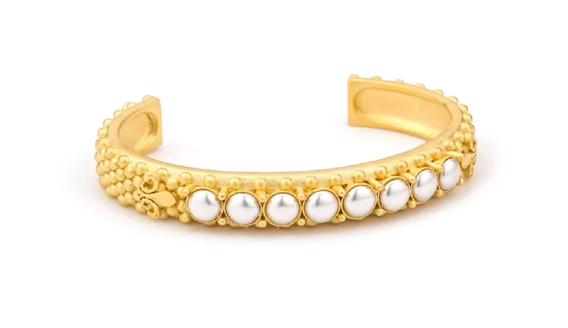 women’s geometric bracelets-24K Clad Austrian Crystal Bangle - Pearl