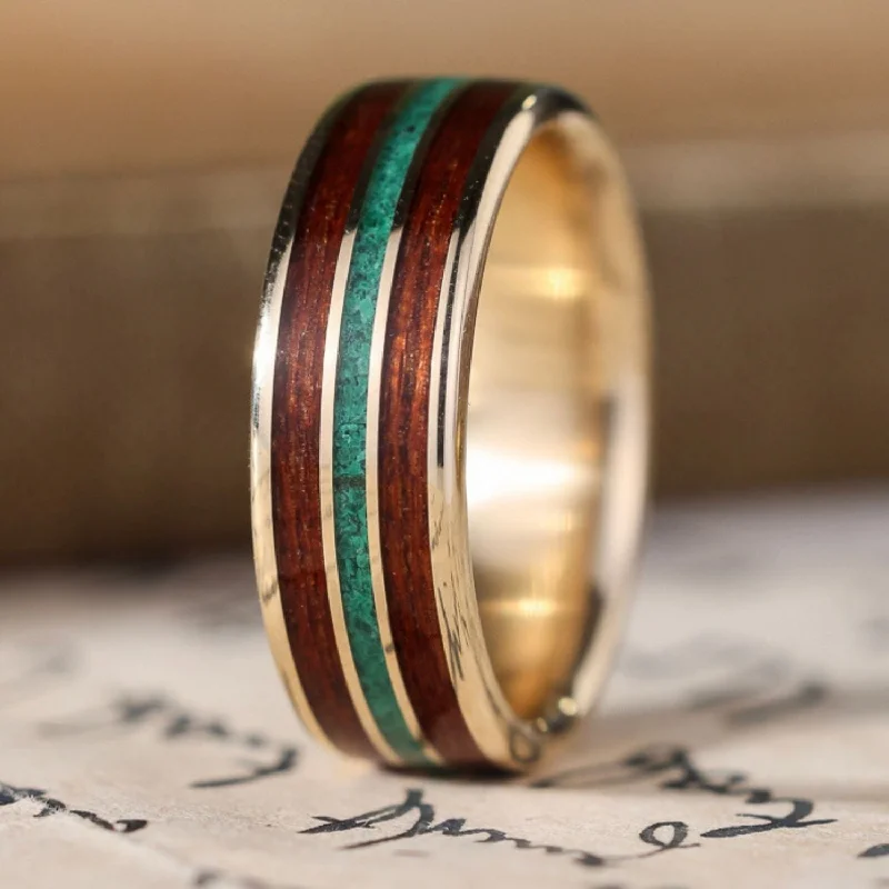 women’s vintage engagement rings-The Alpine | Men's Gold Wedding Band with Malachite & Mahogany