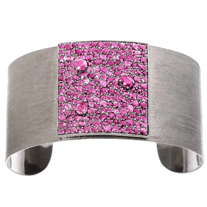 women’s colorful bracelets-Stardust Cuff Silver Pink Sapphire