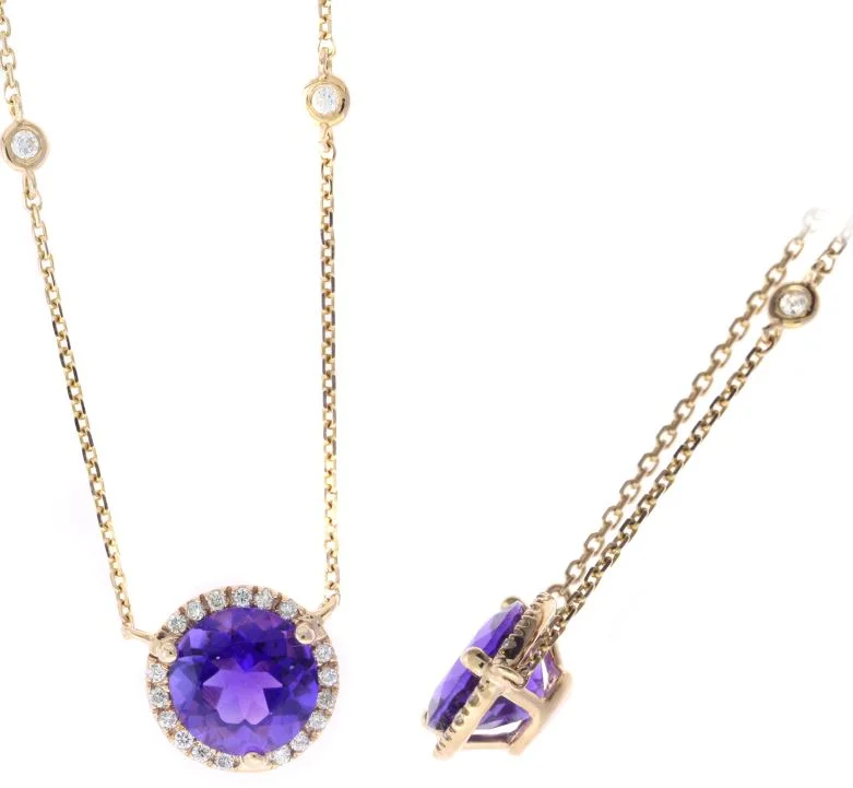 women’s custom gemstone necklaces-14K Rose Gold Diamond Amethyst Necklace