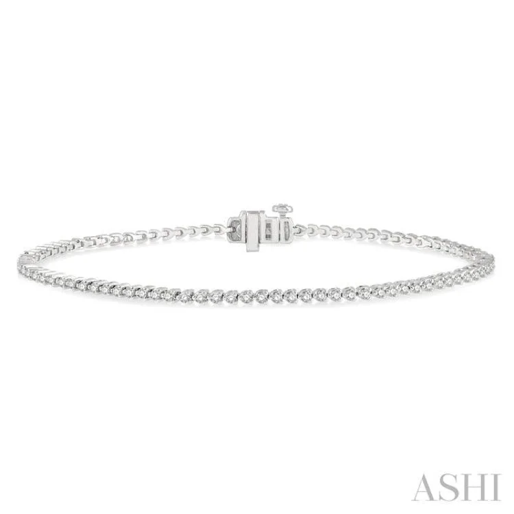 women’s gold bangle sets-1 Ctw Tri-Prong Round Cut Diamond Bracelet in 14K White Gold