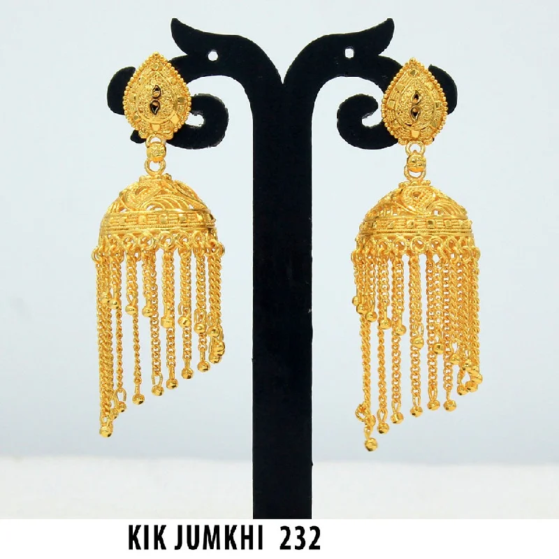 women’s chunky earrings-Mahavir Forming Gold Plated Jhumki Earrings  - KIK Jumkhi 232