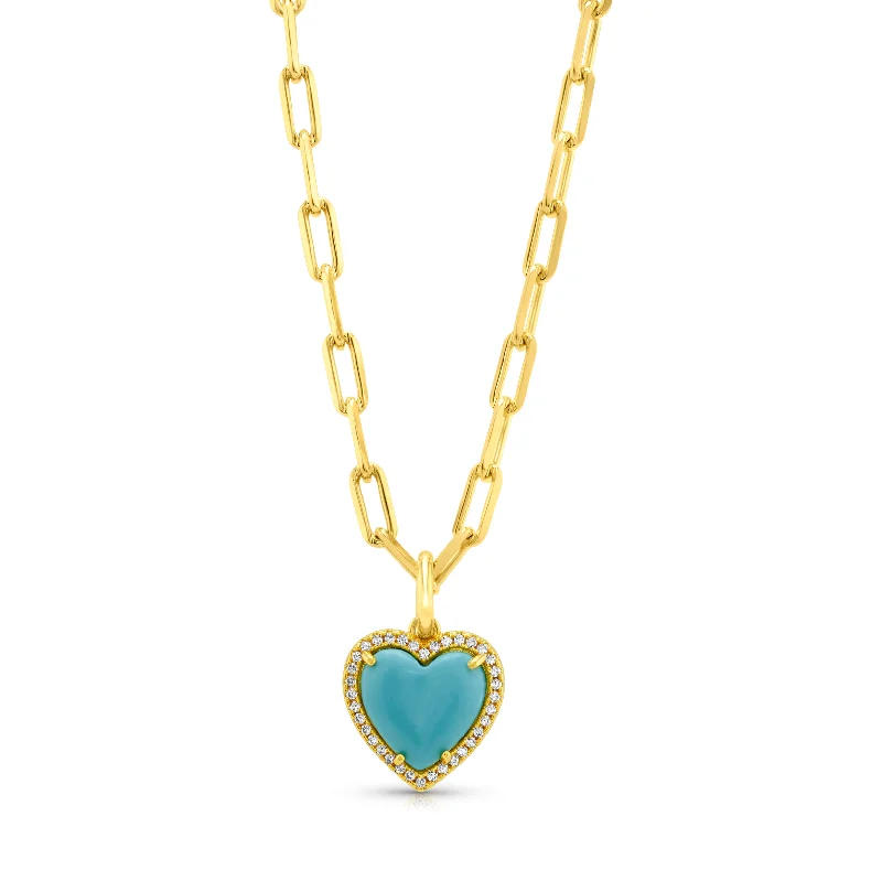 women’s chain necklace sets-PRECIOUS GEM HEART CHAIN NECKLACE, GOLD