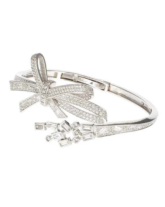 women’s diamond bracelets-Pave Bow Bangle