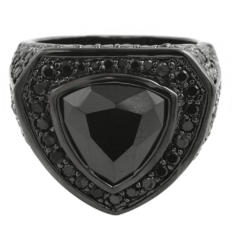 women’s emerald rings-Trillion Black CZ Micro Pave Custom Hip Hop Ring