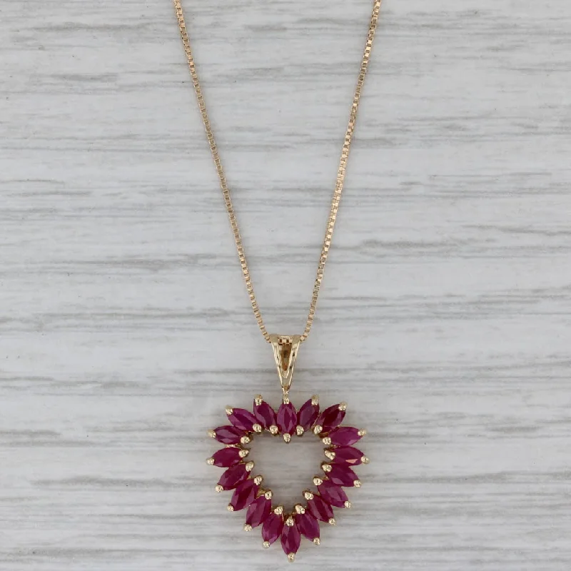 women’s elegant gemstone necklaces-1.60ctw Ruby Open Heart 10k Yellow Gold 17.5" Pendant Necklace