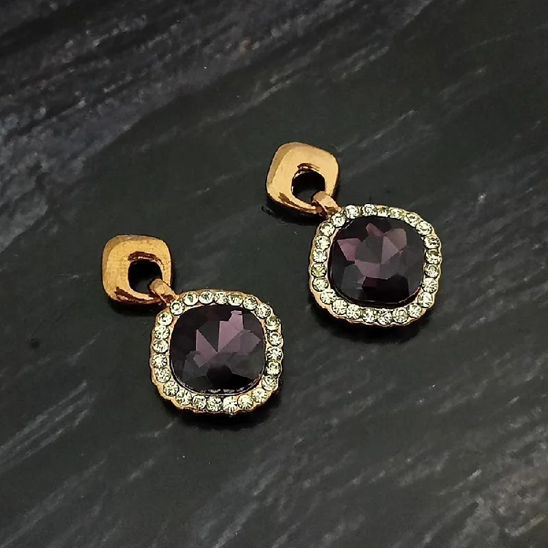 women’s boho earrings-Kriaa Gold Plated Purple Crystal And Austrian Stone Stud Earrings - 1306928A