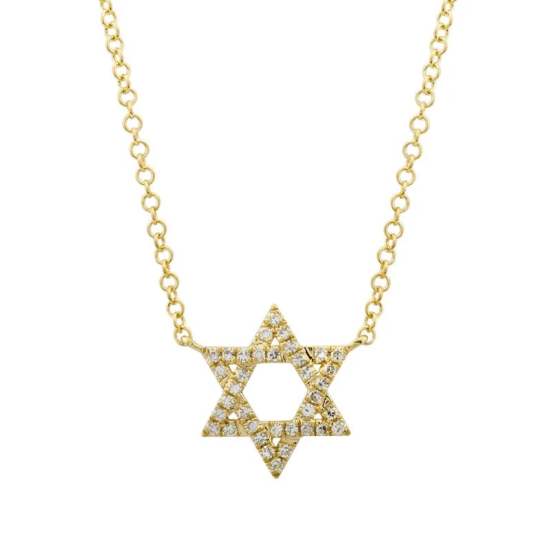 women’s luxury pendant necklaces-14K Yellow Gold Diamond Star of David Necklace