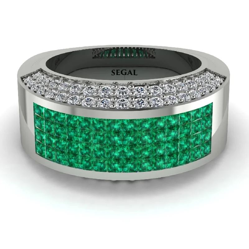 women’s elegant engagement rings-Emerald Cluster Wide Fancy Wedding Band - Kyla No. 6