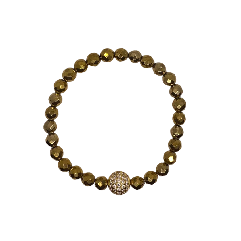 women’s luxury tennis bracelets-Gold Pave Gold Hematite Faceted 6mm