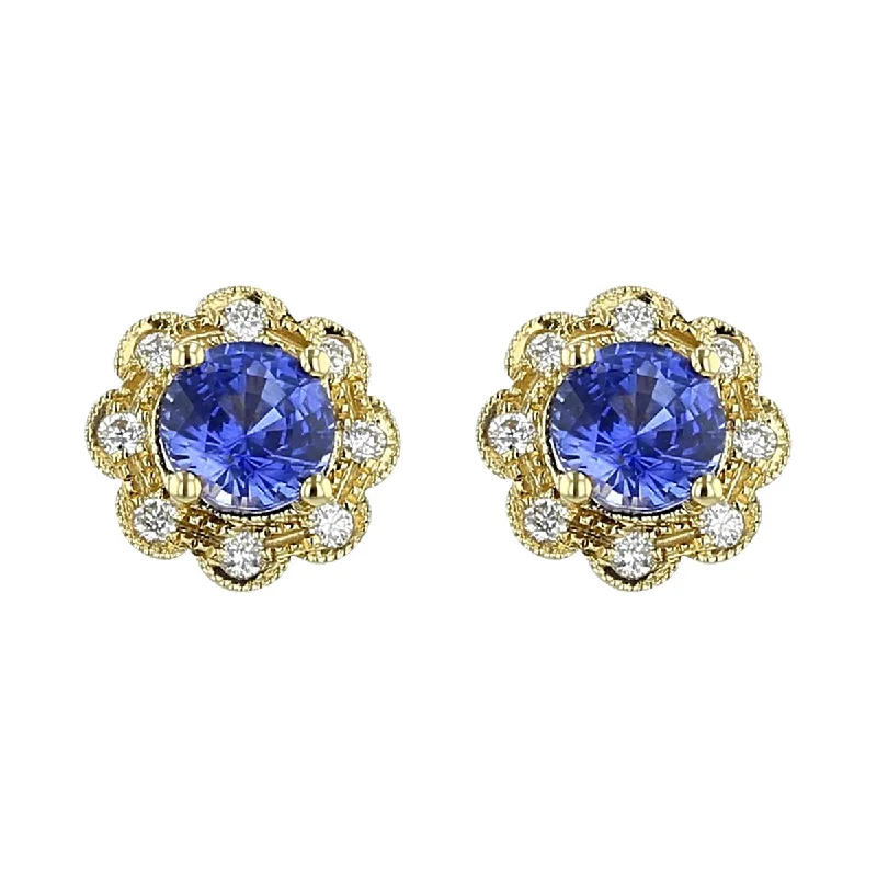 women’s small earrings-Sapphire and Diamond Floral Stud Earrings