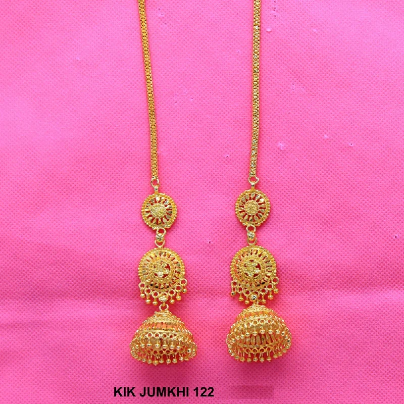 women’s tribal earrings-Mahavir Forming Gold Plated Jhumki Earrings  - KIK 122 Jumkhi