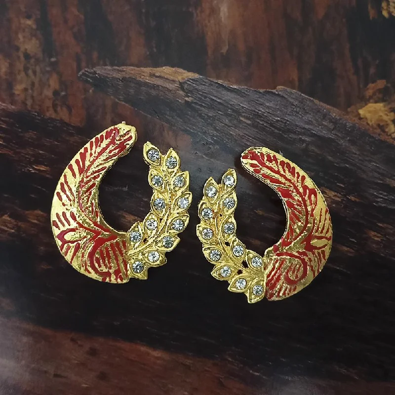 women’s colorful earrings-Adi Gold Plated Red Meenakari And Austrian Stone Stud Earrings  -  1319233A