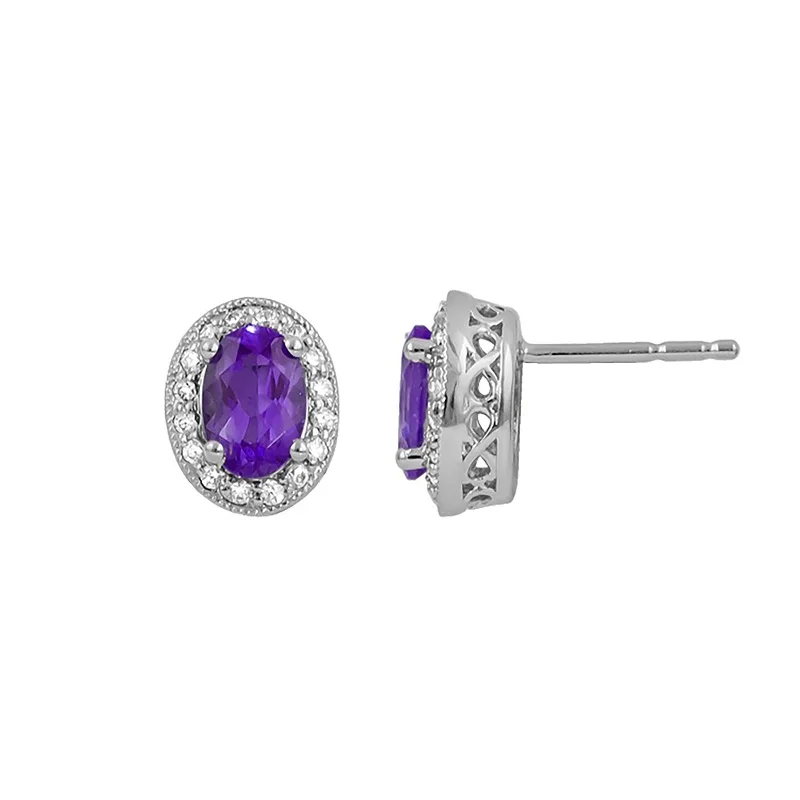 women’s gold stud earrings-Amethyst & Diamond Earrings