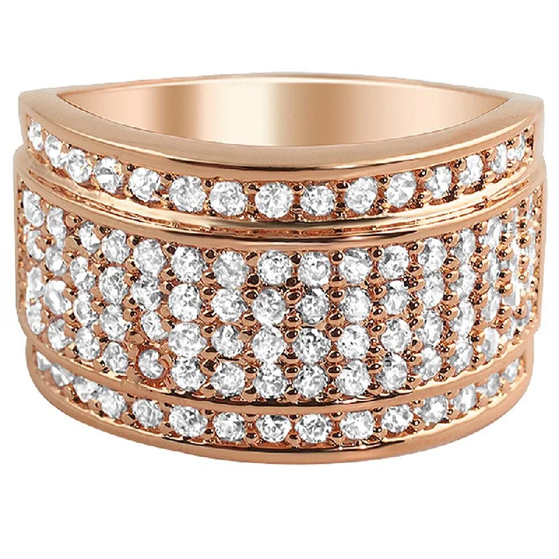 women’s pink gold rings-Classic CZ Micro Pave Rose Gold Mens Iced Out Ring