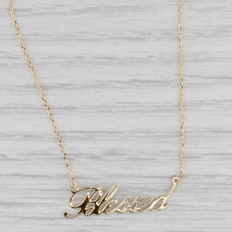 women’s personalized birthstone necklaces-Blessed Pendant Necklace 10k Yellow Gold Cable Chain 16"-18" Adjustable