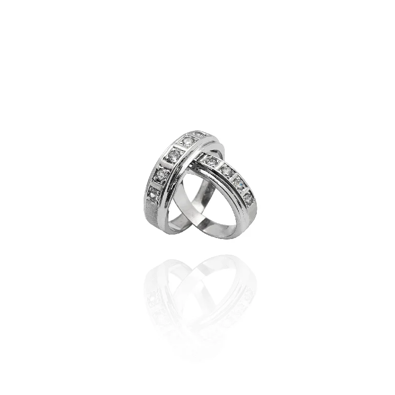 women’s classic engagement rings-White Gold Stoneset Aperture Wedding Band Set (14K)