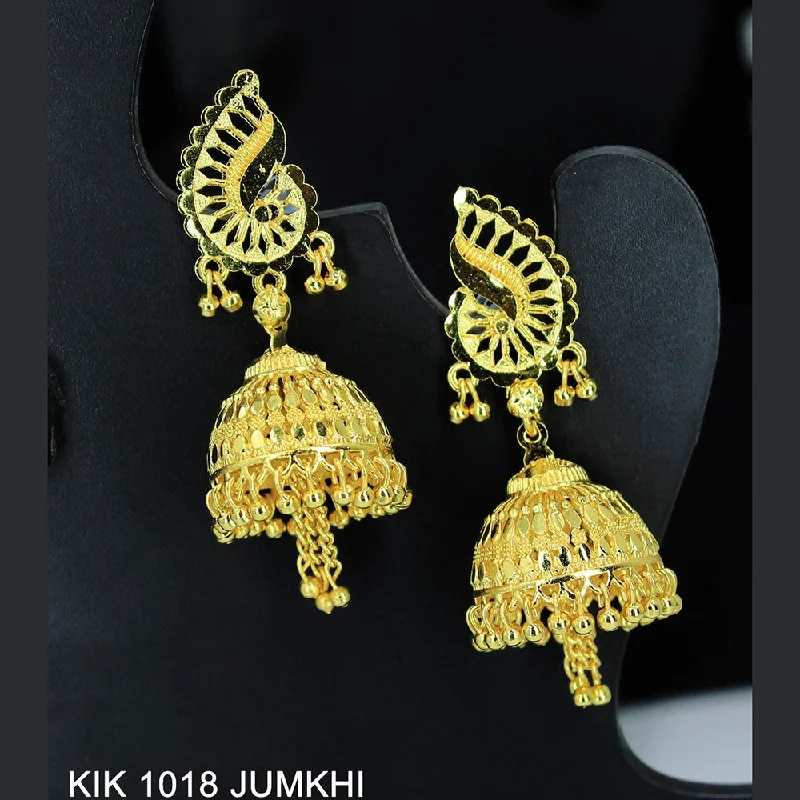 women’s silver hoop earrings-Mahavir Forming Gold Plated Jhumki Earrings  - KIK 1018 Jumkhi