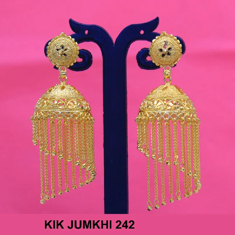 women’s gold stud earrings-Mahavir Forming Gold Plated Jhumki Earrings  - KIK Jumkhi 242