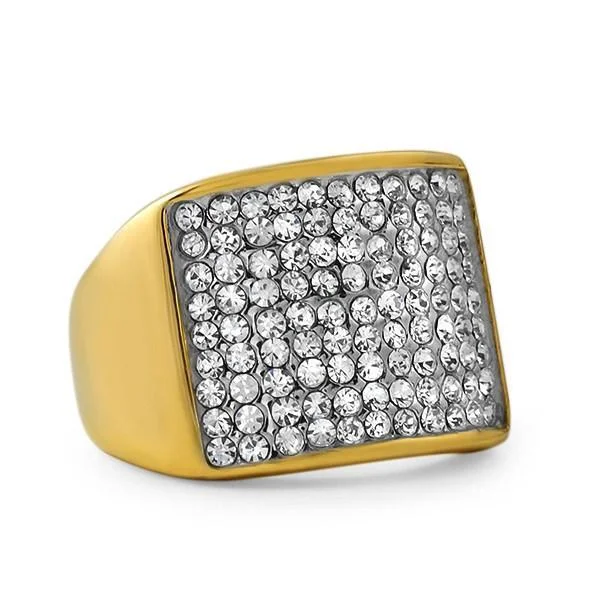 women’s adjustable fashion rings-Gold Stainless Steel Classic Bling Bling Ring