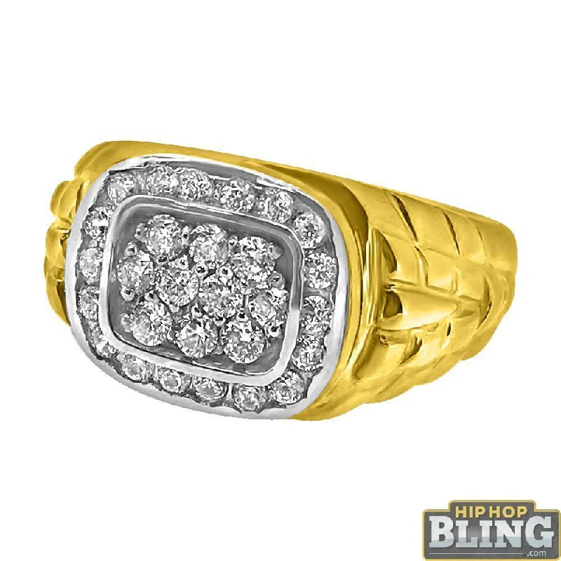 women’s luxury rings-10K Yellow Gold Simple CZ Mens Ring