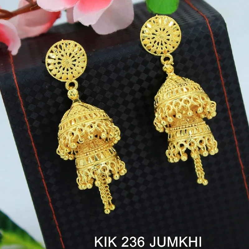 women’s colorful earrings-Mahavir Forming Gold Plated Jhumki Earrings  - KIK 236 Jumkhi