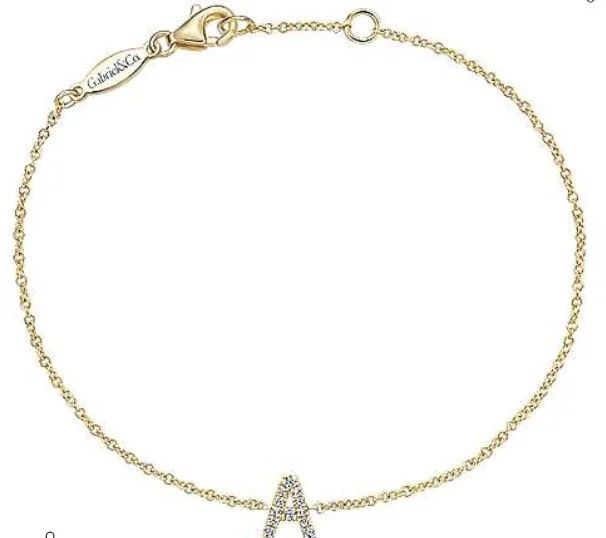 women’s statement bracelets-14K Yellow Gold Chain Bracelet with "A" Diamond Initial