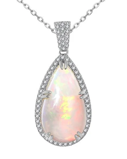 women’s fine jewelry necklaces-14kw Gold Opal Necklace with Diamond Halo