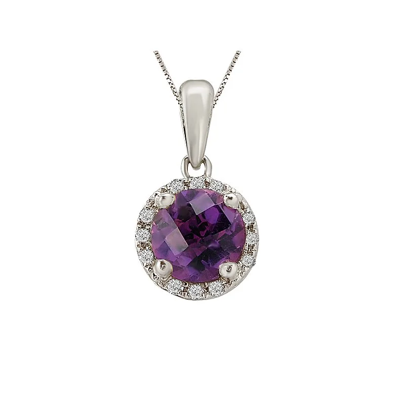 women’s multi-strand necklaces-Amethyst Diamond Halo Necklace