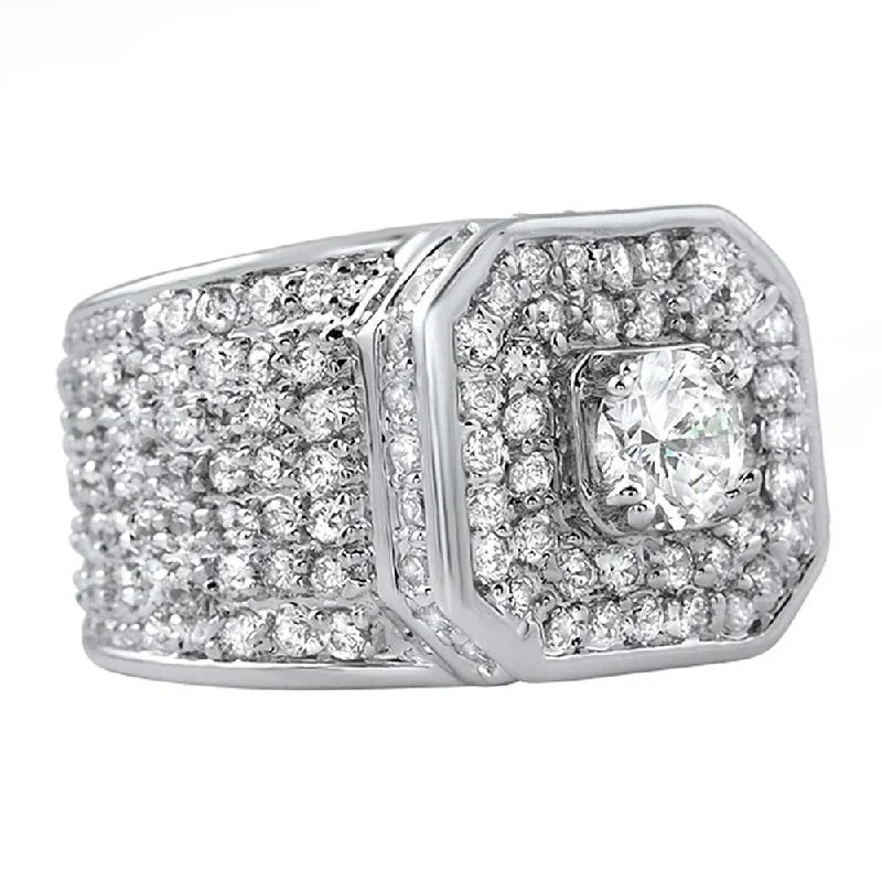 women’s gemstone rings-Presidential Rhodium CZ Bling Bling Ring