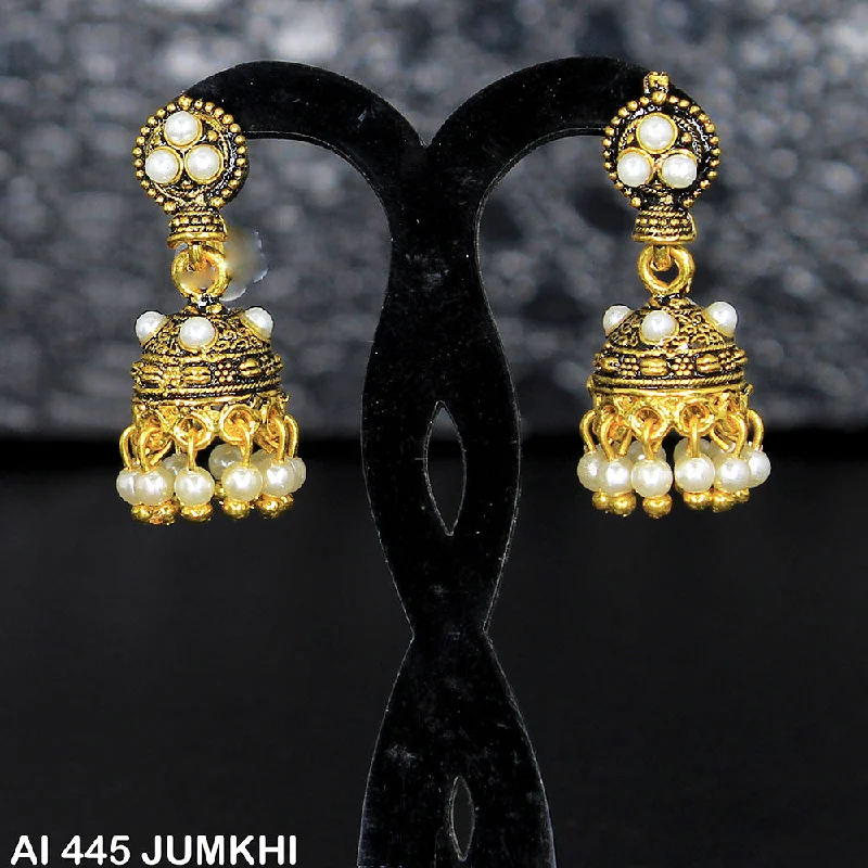 women’s sparkling earrings-Mahavir Gold Plated White Pearl Jhumki Earrings  - AI Jumkhi 445